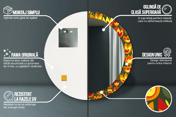 Ogledalo s potiskanim okvirjem Retro tulipani