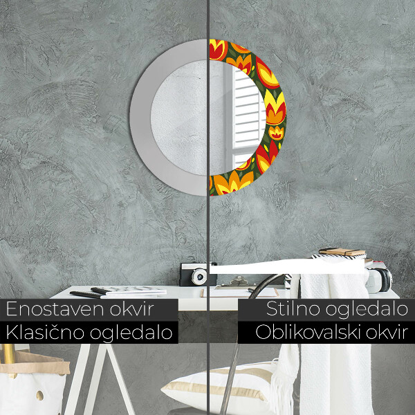 Ogledalo s potiskanim okvirjem Retro tulipani