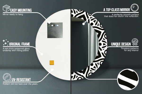 Ogledalo s potiskanim okvirjem Črni geometrijski okras