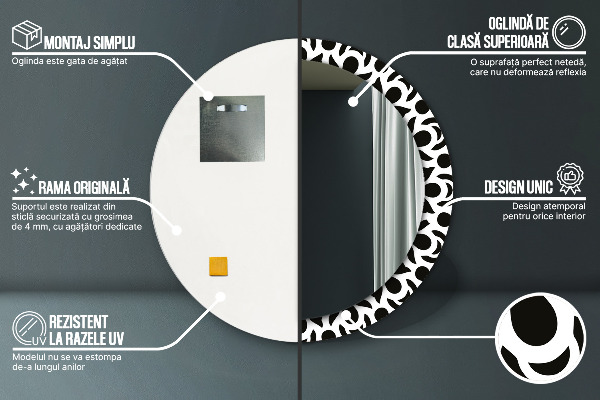 Ogledalo s potiskanim okvirjem Črni geometrijski okras