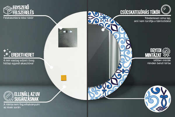 Ogledalo z okrasnim okvirjem Modri ​​arabski vzorec