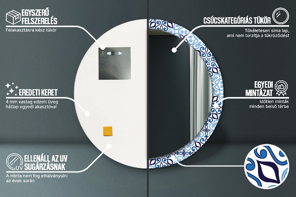 Ogledalo z okrasnim okvirjem Modri ​​arabski vzorec