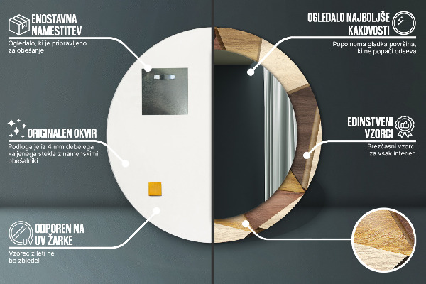 Ogledalo z okrasnim okvirjem Geometrijski 3D les