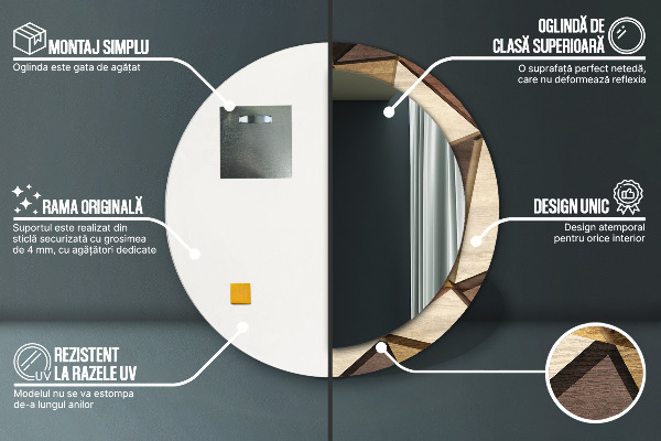 Ogledalo z okrasnim okvirjem Geometrijski 3D les