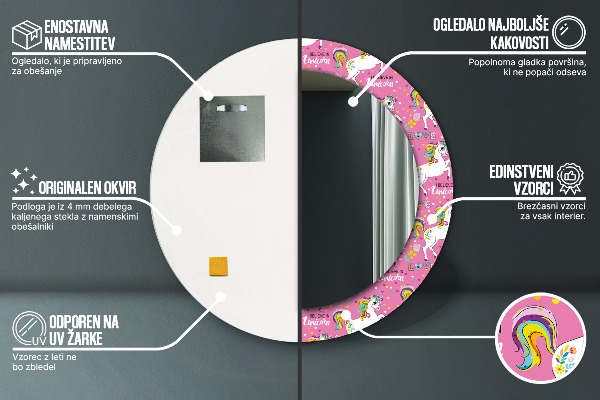 Ogledalo s potiskanim okvirjem Čarobni samorog