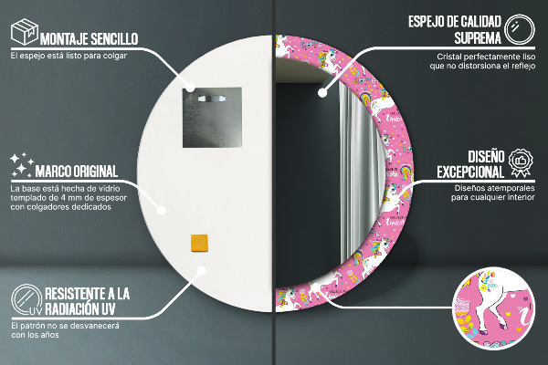 Ogledalo s potiskanim okvirjem Čarobni samorog