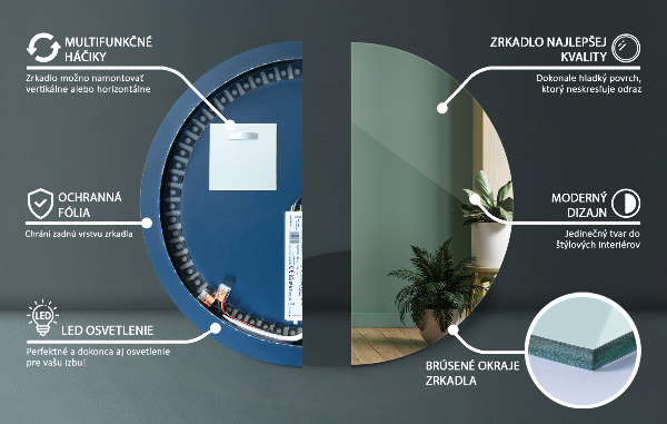 Okroglo stensko ogledalo z led osvetlitvijo 70 cm