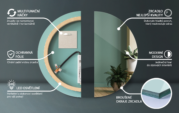 Okroglo ogledalo kopalnica z lučko 60 cm