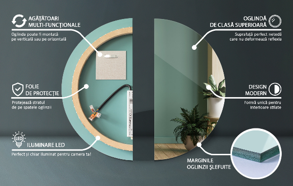 Okroglo kopalniško ogledalo z led osvetlitvijo 70 cm