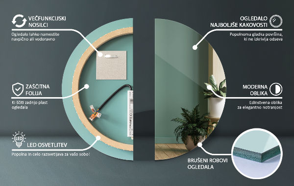 Okroglo kopalniško ogledalo z led osvetlitvijo 70 cm