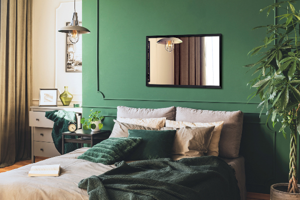 Stensko pravokotno ogledalo črn okvir 60x40 cm