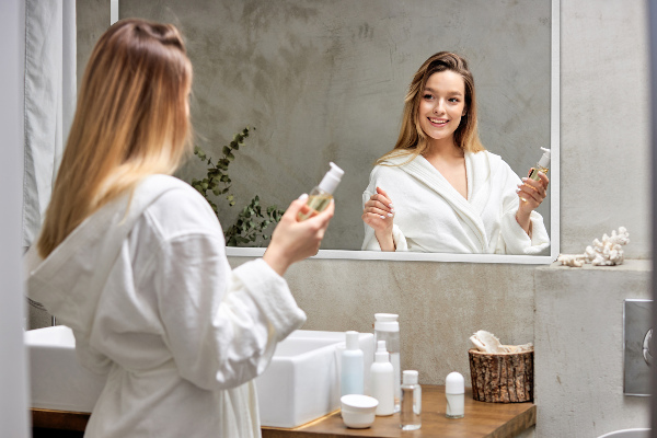 Pravokotno stensko ogledalo za spalnico z belim okvirjem 50x50 cm