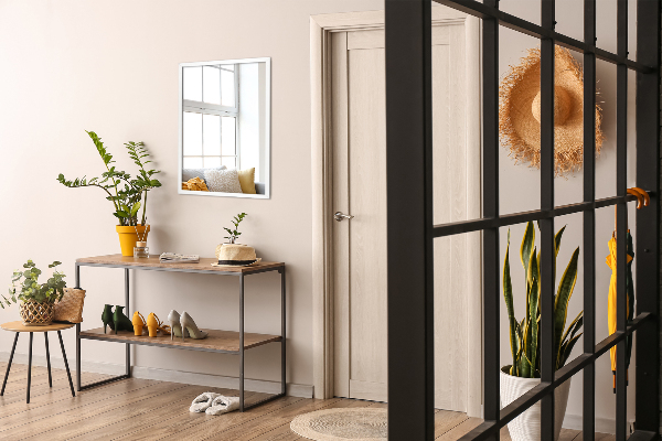 Pravokotno ogledalo za predsobo bel okvir 70x50 cm