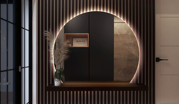 Polkrožno dekorativno led ogledalo 63x70 cm