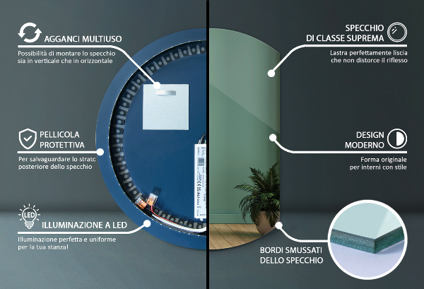 Polkrožno dekorativno led ogledalo 63x70 cm