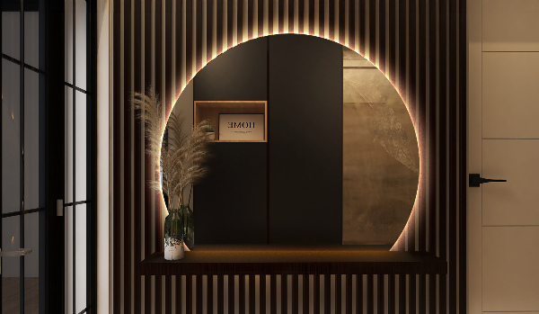 Polkrožno dekorativno led ogledalo 63x70 cm