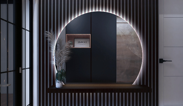 Polkrožno stensko led ogledalo 70x80 cm