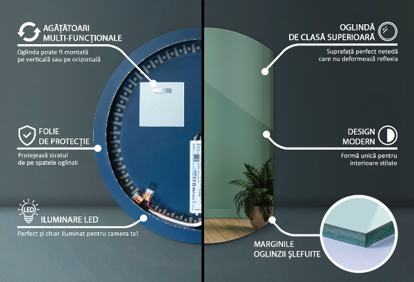 Polkrožno stensko led ogledalo 70x80 cm