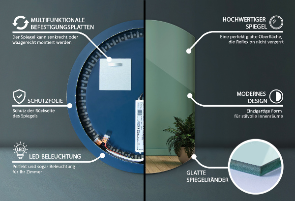 Polkrožno original led ogledalo 84x100 cm