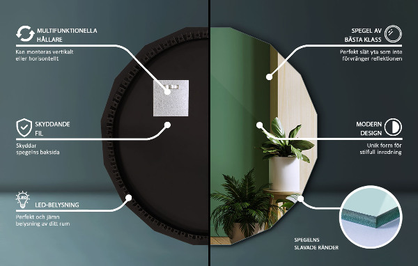 LED poligonalno ogledalo 100x100 cm