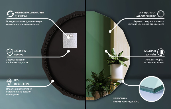 LED poligonalno ogledalo 100x100 cm