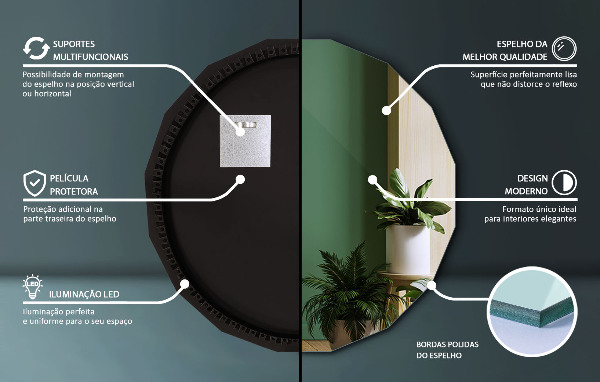 LED poligonalno ogledalo 100x100 cm