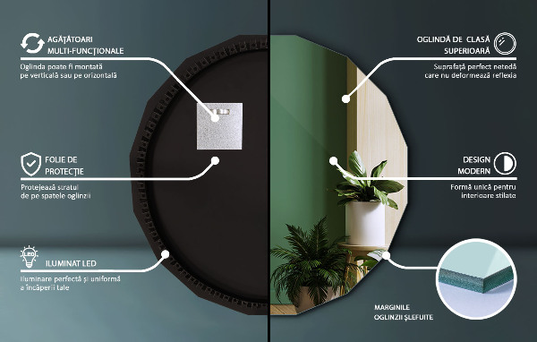 LED poligonalno ogledalo 80x80 cm