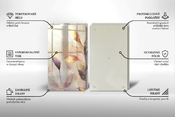 Zaščitna plošča za štedilnik Poslikani boho listi