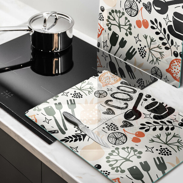 Zaščitna plošča za štedilnik Motiv risane kuhinje
