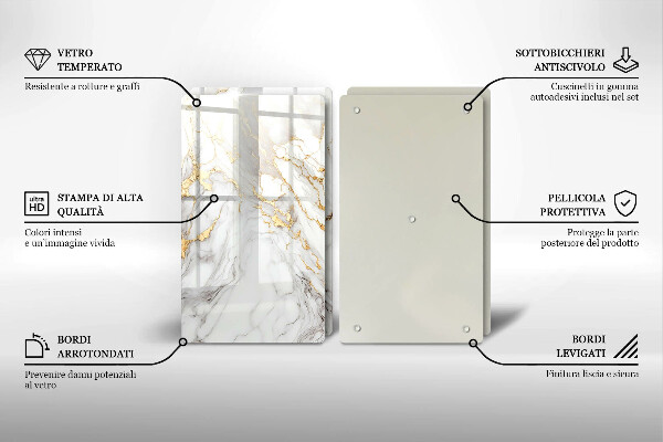 Zaščitna plošča za štedilnik Svetel marmor z zlatom