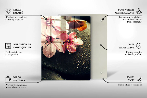 Zaščitna steklena plošča za štedilnik Rože zen kamni