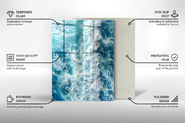 Zaščitna steklena plošča za štedilnik Valovi morske vode
