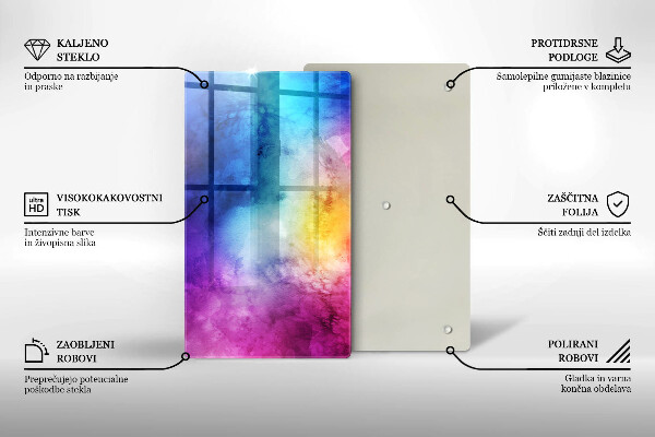 Zaščitna steklena plošča za štedilnik Mavrični akvarelni pljuski