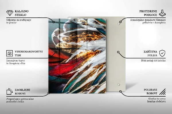 Zaščitna steklena plošča za štedilnik Boho ptičje perje