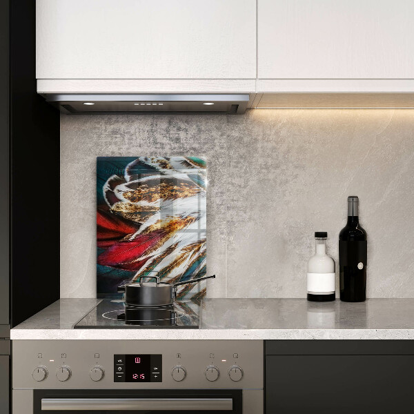 Zaščitna steklena plošča za štedilnik Boho ptičje perje