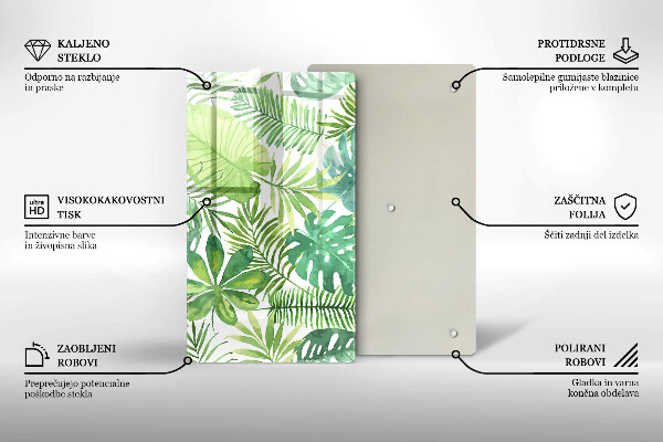Zaščitna steklena plošča za štedilnik Akvarelni boho listi