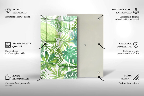 Zaščitna steklena plošča za štedilnik Akvarelni boho listi