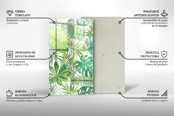 Zaščitna steklena plošča za štedilnik Akvarelni boho listi