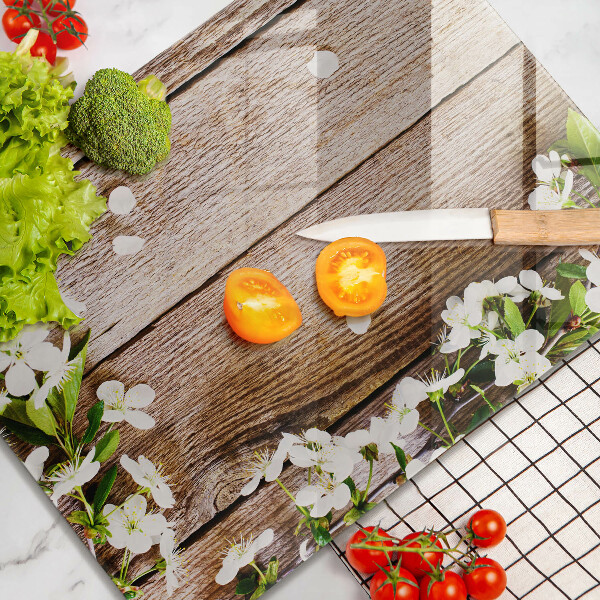 Zaščitna plošča za štedilnik Bele rože na deskah