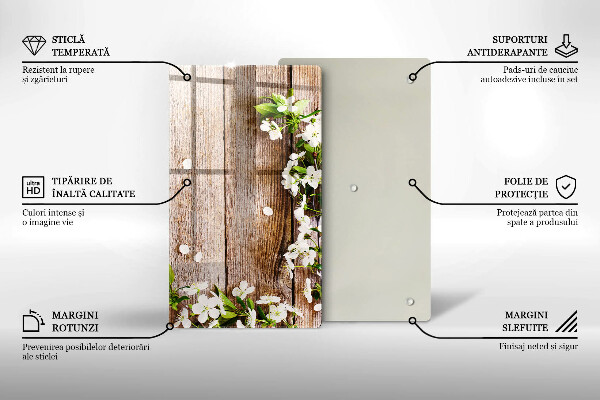 Zaščitna plošča za štedilnik Bele rože na deskah