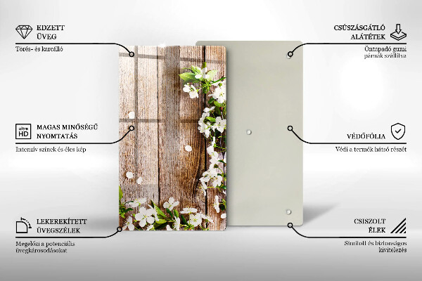 Zaščitna plošča za štedilnik Bele rože na deskah