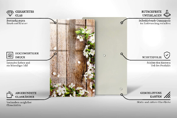 Zaščitna plošča za štedilnik Bele rože na deskah