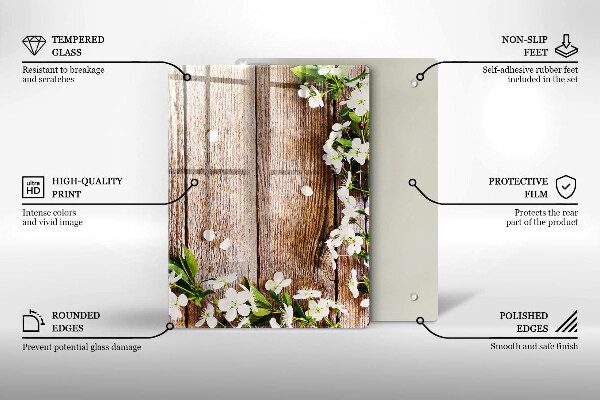 Zaščitna plošča za štedilnik Bele rože na deskah