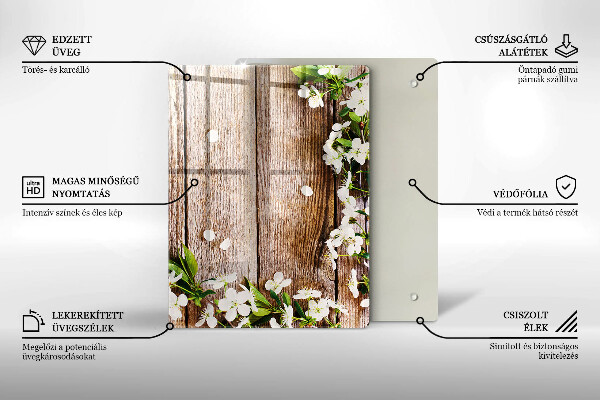 Zaščitna plošča za štedilnik Bele rože na deskah