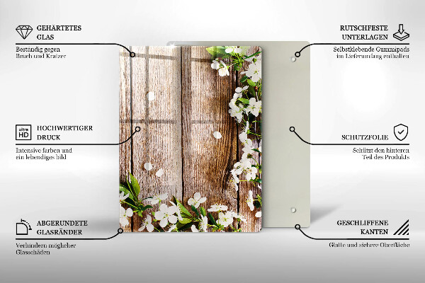 Zaščitna plošča za štedilnik Bele rože na deskah