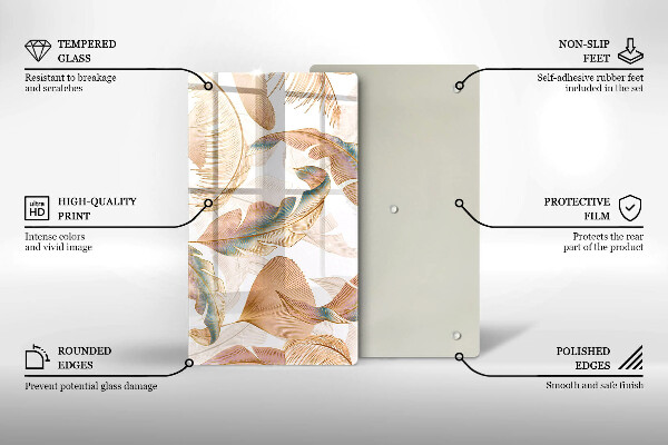 Zaščitna plošča za štedilnik Boho perje in listi