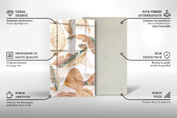 Zaščitna plošča za štedilnik Boho perje in listi