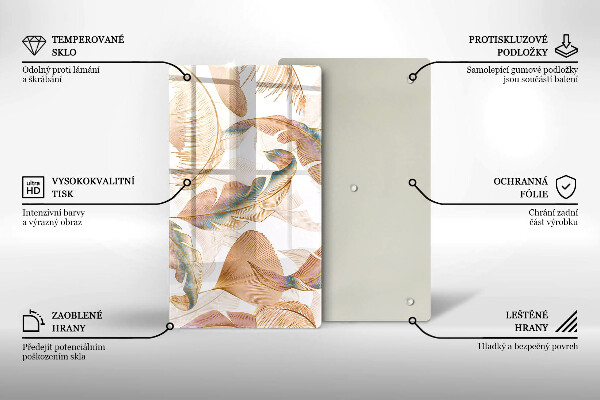 Zaščitna plošča za štedilnik Boho perje in listi