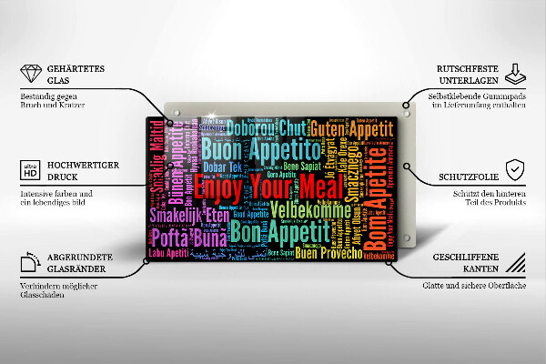 Zaščitna plošča za štedilnik Podnapisi Bon appetit jeziki