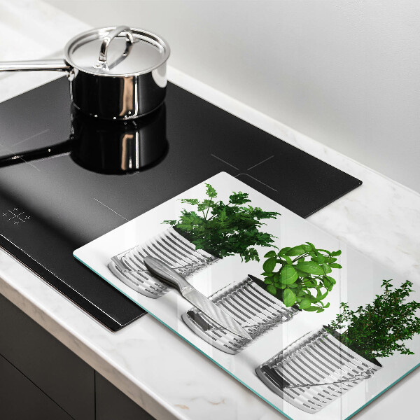 Zaščitna plošča za štedilnik Lončki z zeliščnimi rastlinami